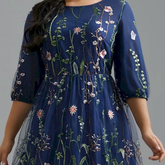 BloomChic Floral Embroidered Elastic Waist Lined Midi Dress Size 22-24 - Picture 5 of 8